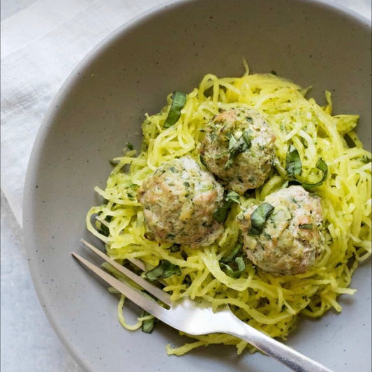 Chicken Meatballs with Pesto Spaghetti Squash