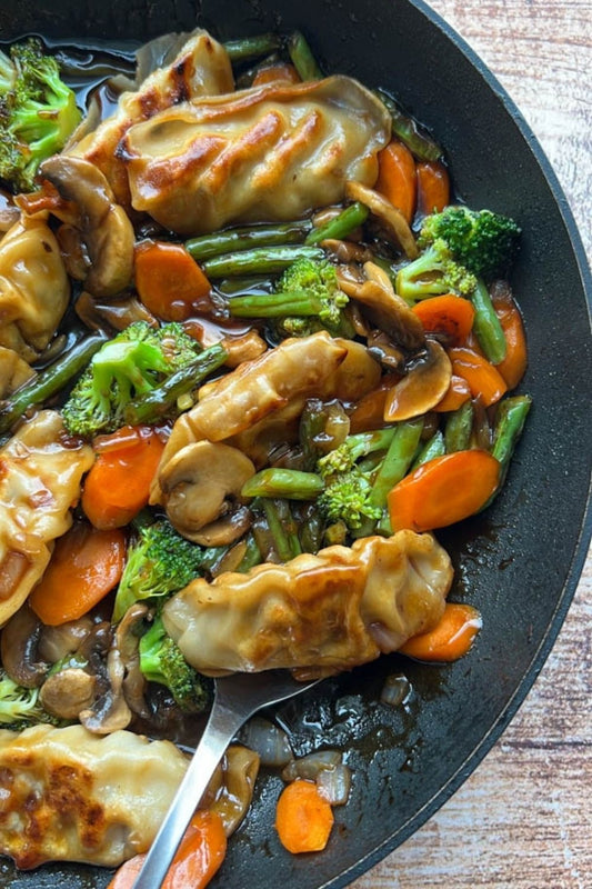 Chicken Potsticker w Veggie Stir Fry