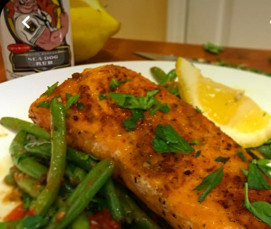 Cedar Plank Smoked Salmon Mashed Sweet Potatoes & Fresh Green Beans