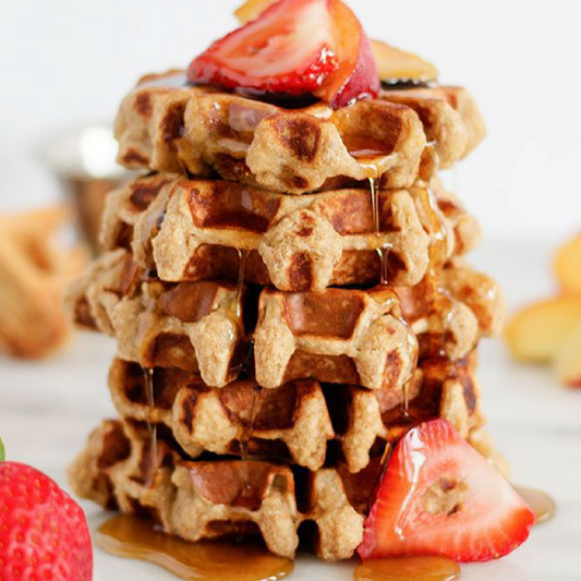 Banana Bread Waffles w/ Turkey Sausage & Strawberries