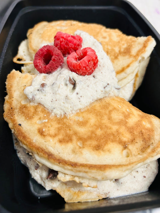 Fluffy Cannoli Protein Pancakes/Pork Sausage Links