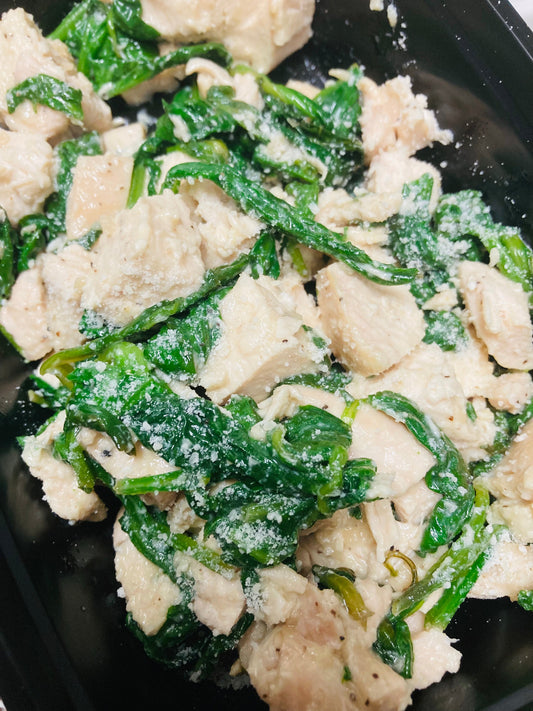 Garlic Parmesan Chicken w/ Wilted Spinach & Bacon