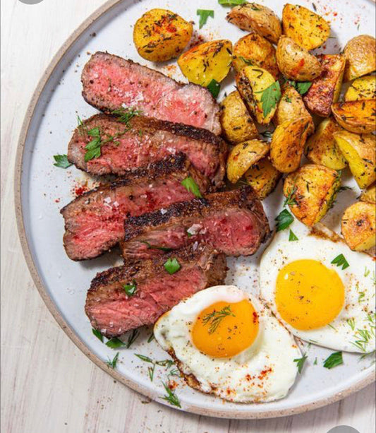 Steak and eggs with roasted breakfast potatoes